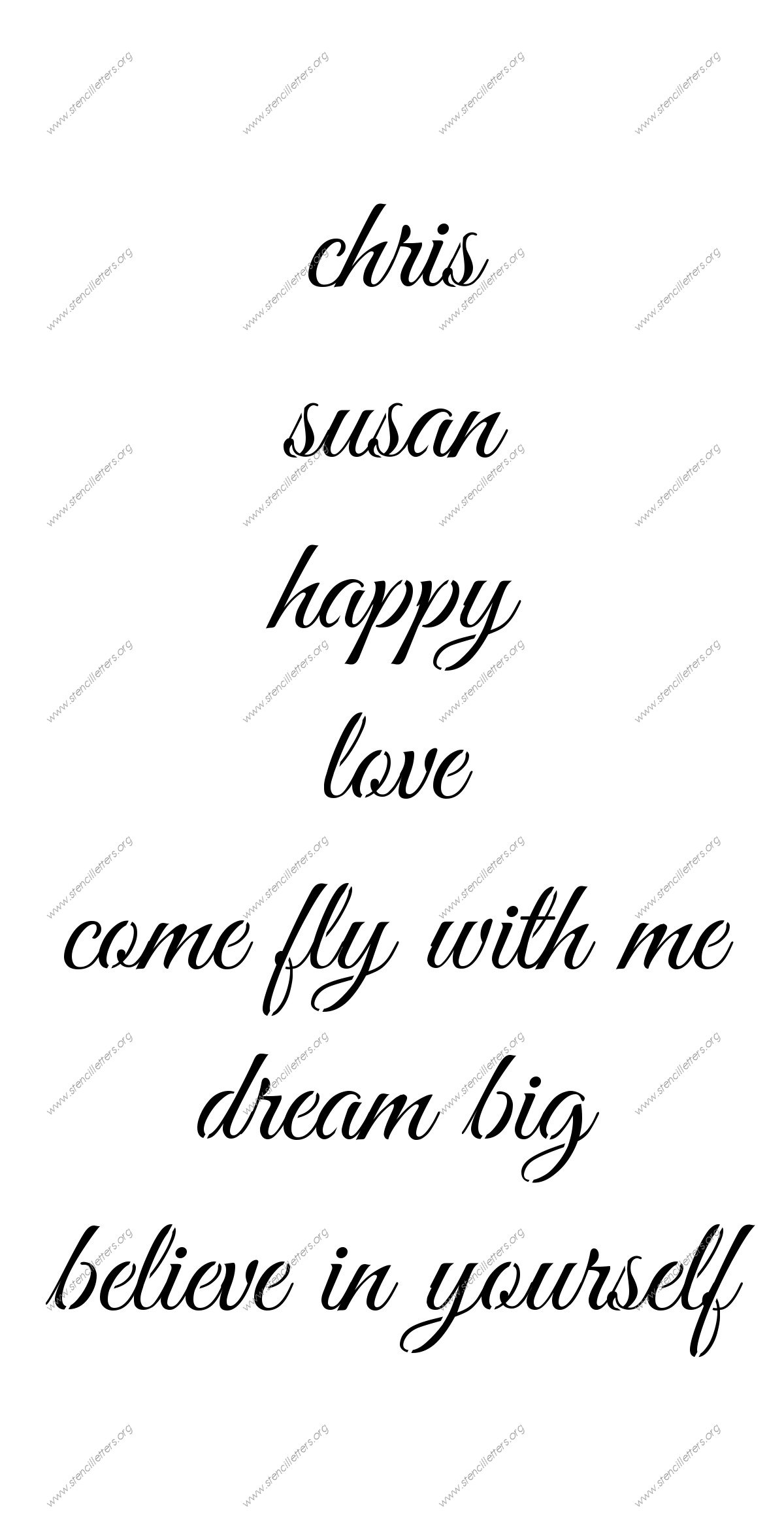 Elegant Calligraphy lowercase stencil Names, Words, Phrases samples