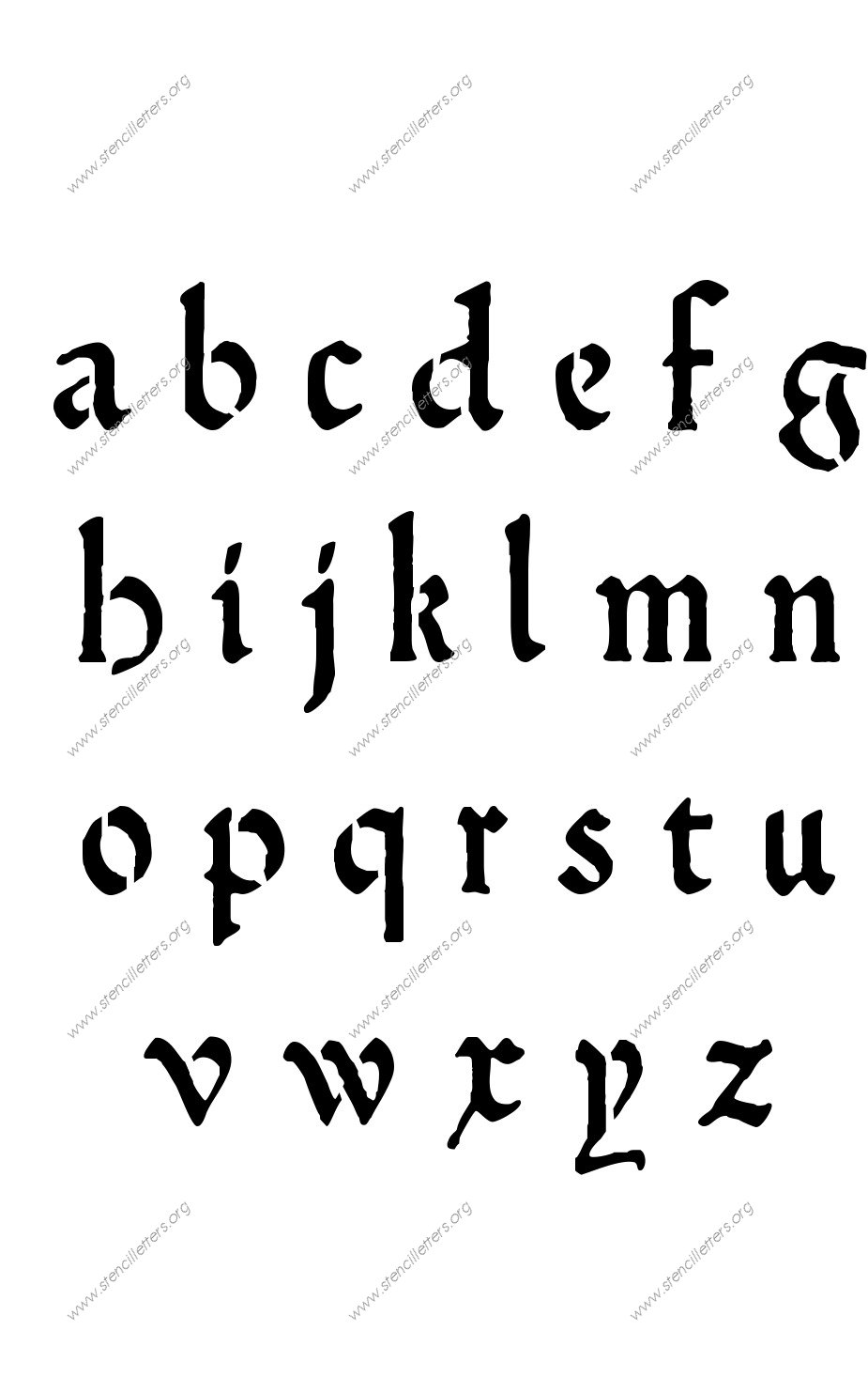 Medieval Calligraphy A to Z lowercase letter stencils
