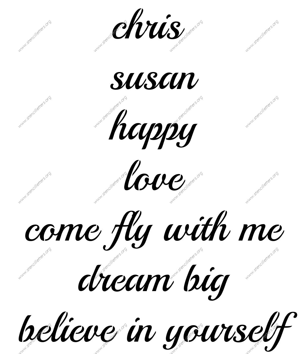 Vintage Calligraphy lowercase stencil Names, Words, Phrases samples
