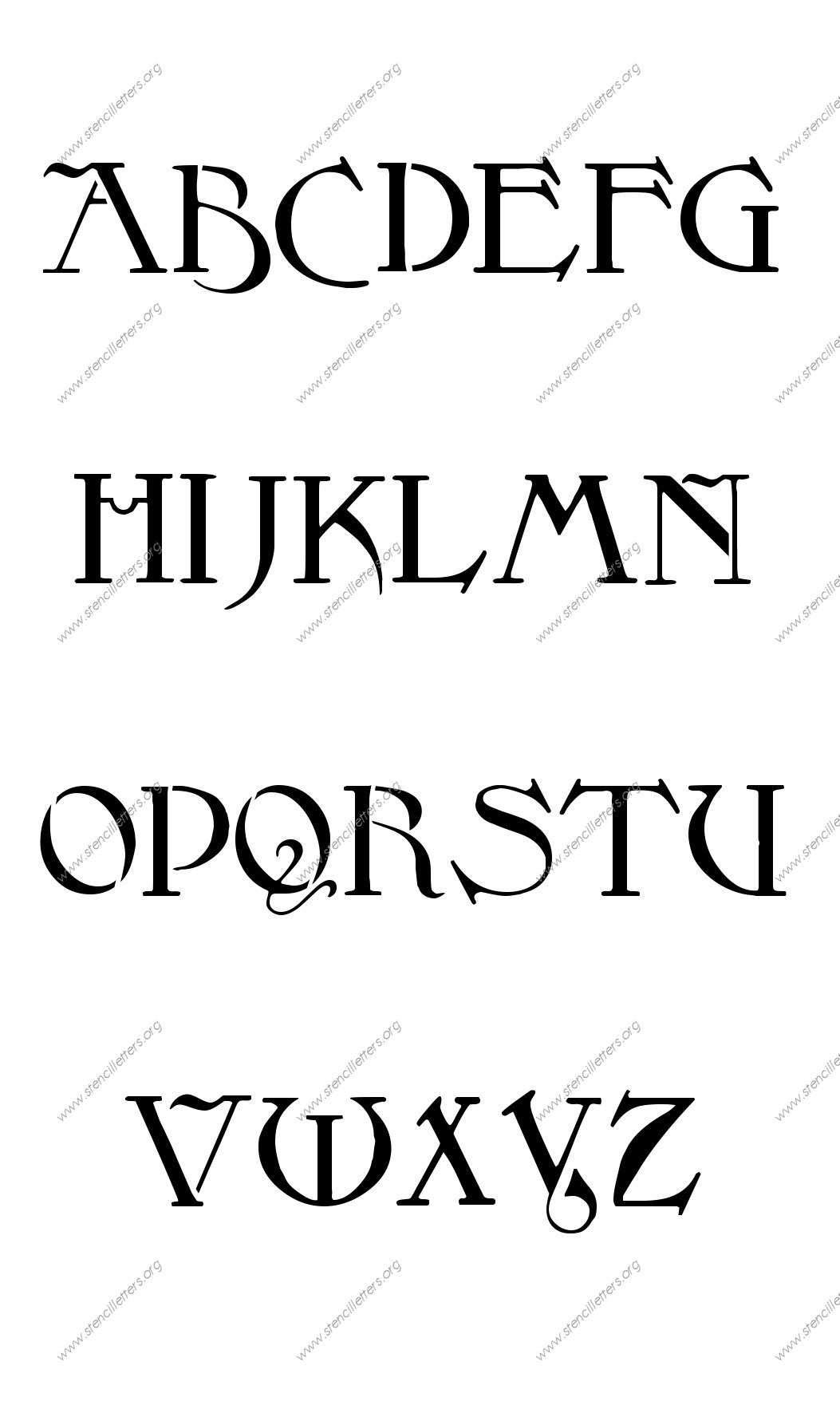 Fantasy Art Nouveau A to Z alphabet stencils