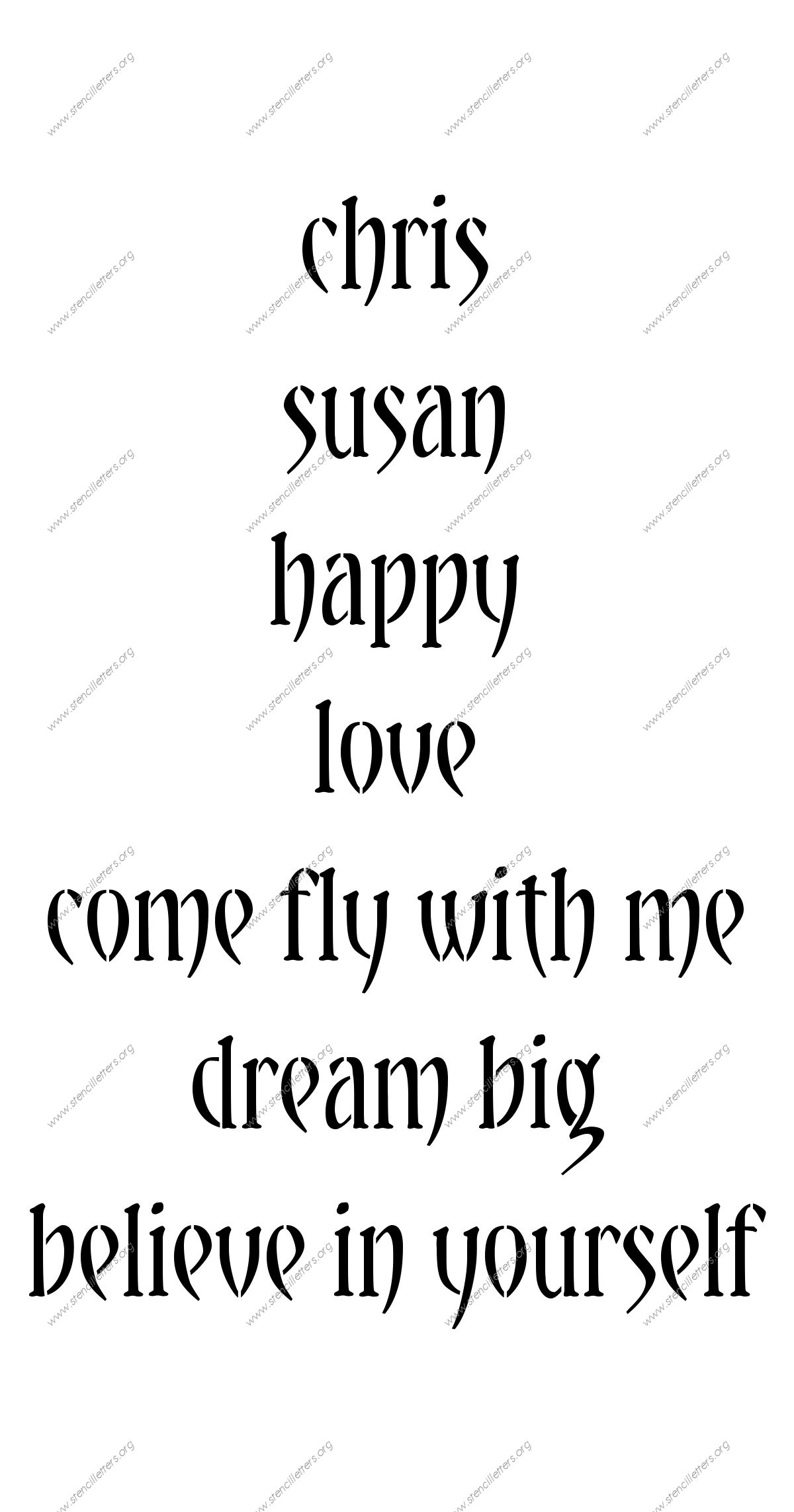 Gothic Decorative lowercase stencil Names, Words, Phrases samples