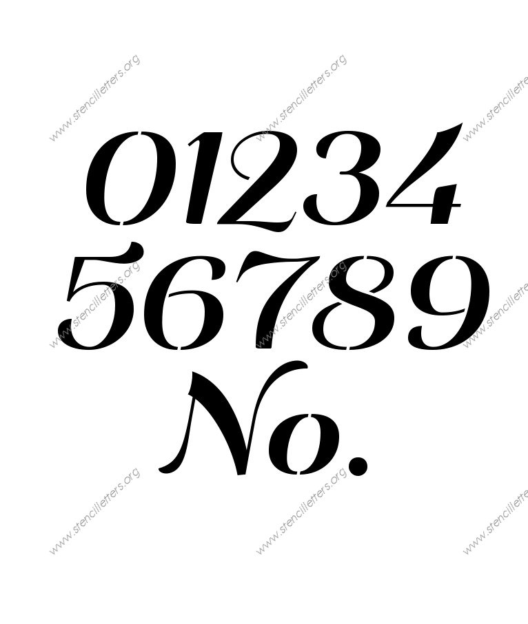 Art Deco Italic 0 to 9 number stencils