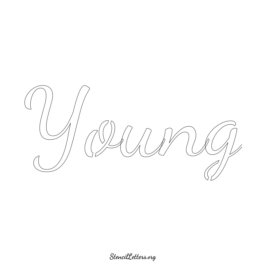 Young name stencil in Cursive Script Lettering