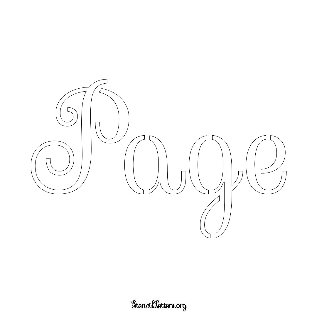 Page name stencil in Ornamental Cursive Lettering