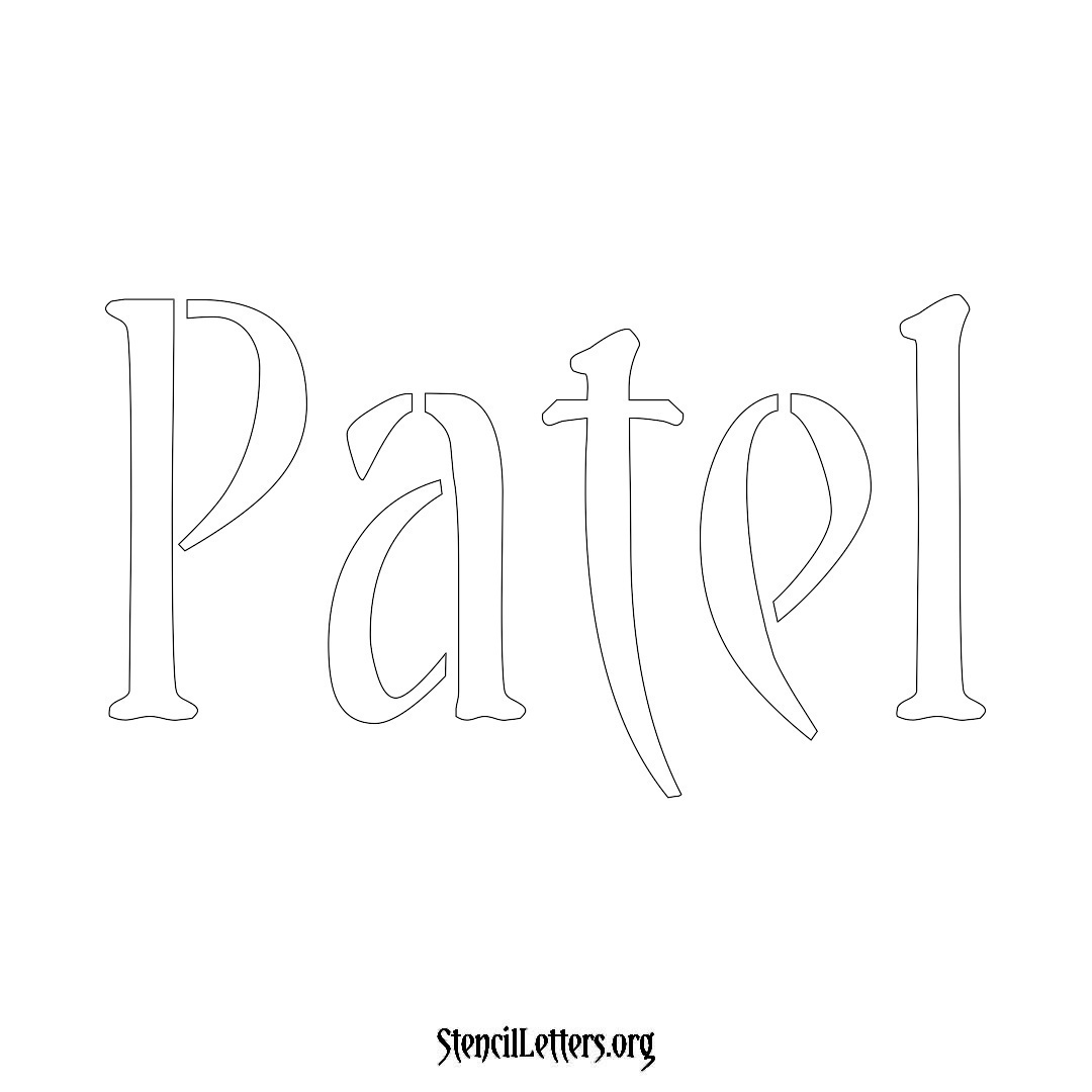 Patel name stencil in Vintage Brush Lettering