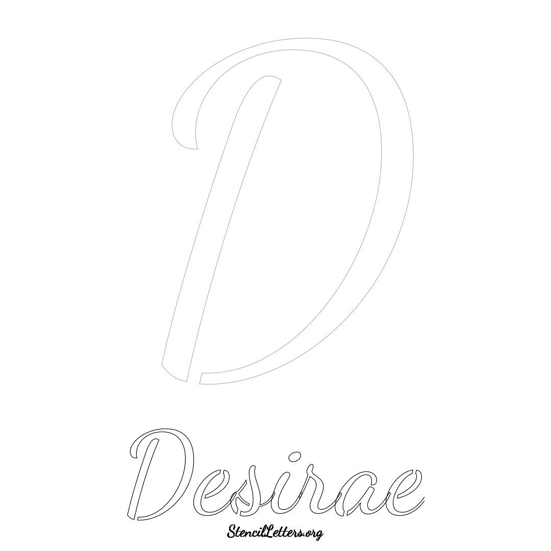 Desirae printable name initial stencil in Cursive Script Lettering