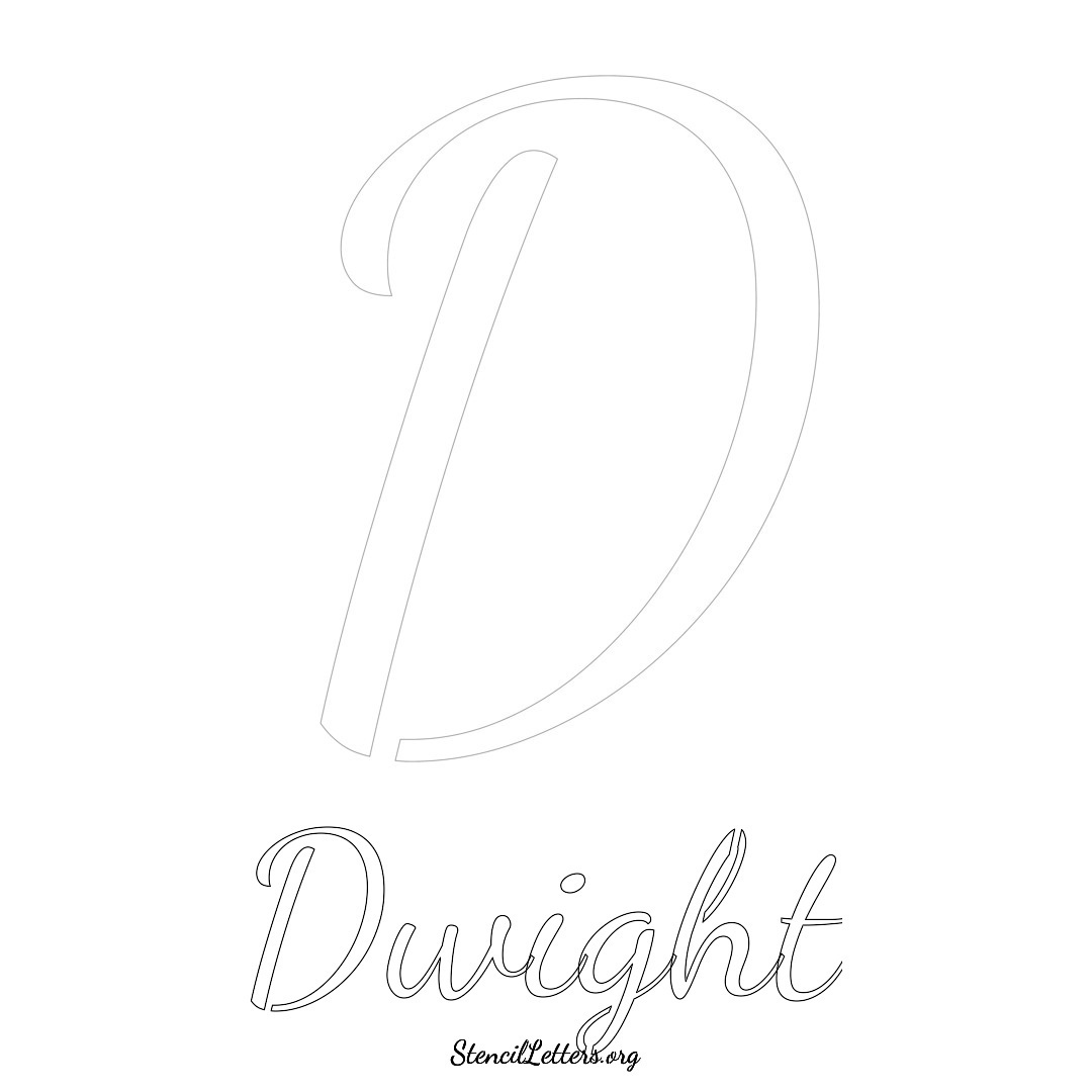 Dwight printable name initial stencil in Cursive Script Lettering