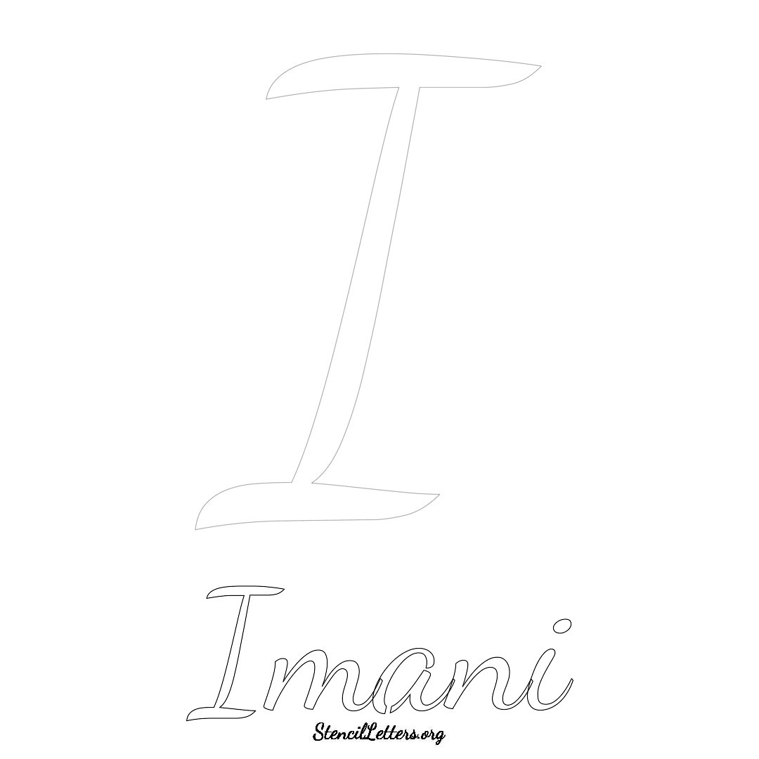 Imani printable name initial stencil in Cursive Script Lettering