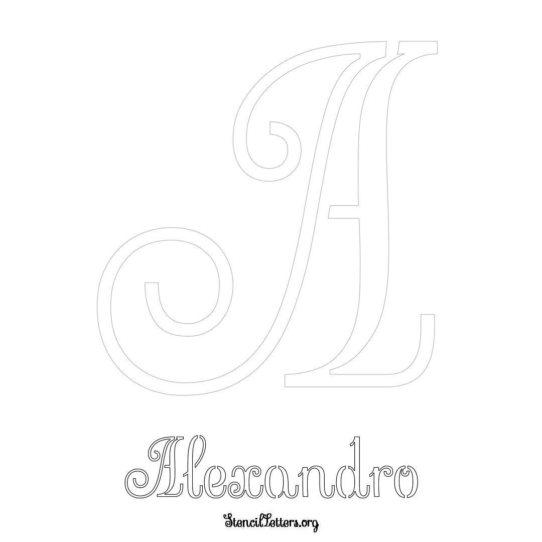 Alexandro printable name initial stencil in Ornamental Cursive Lettering