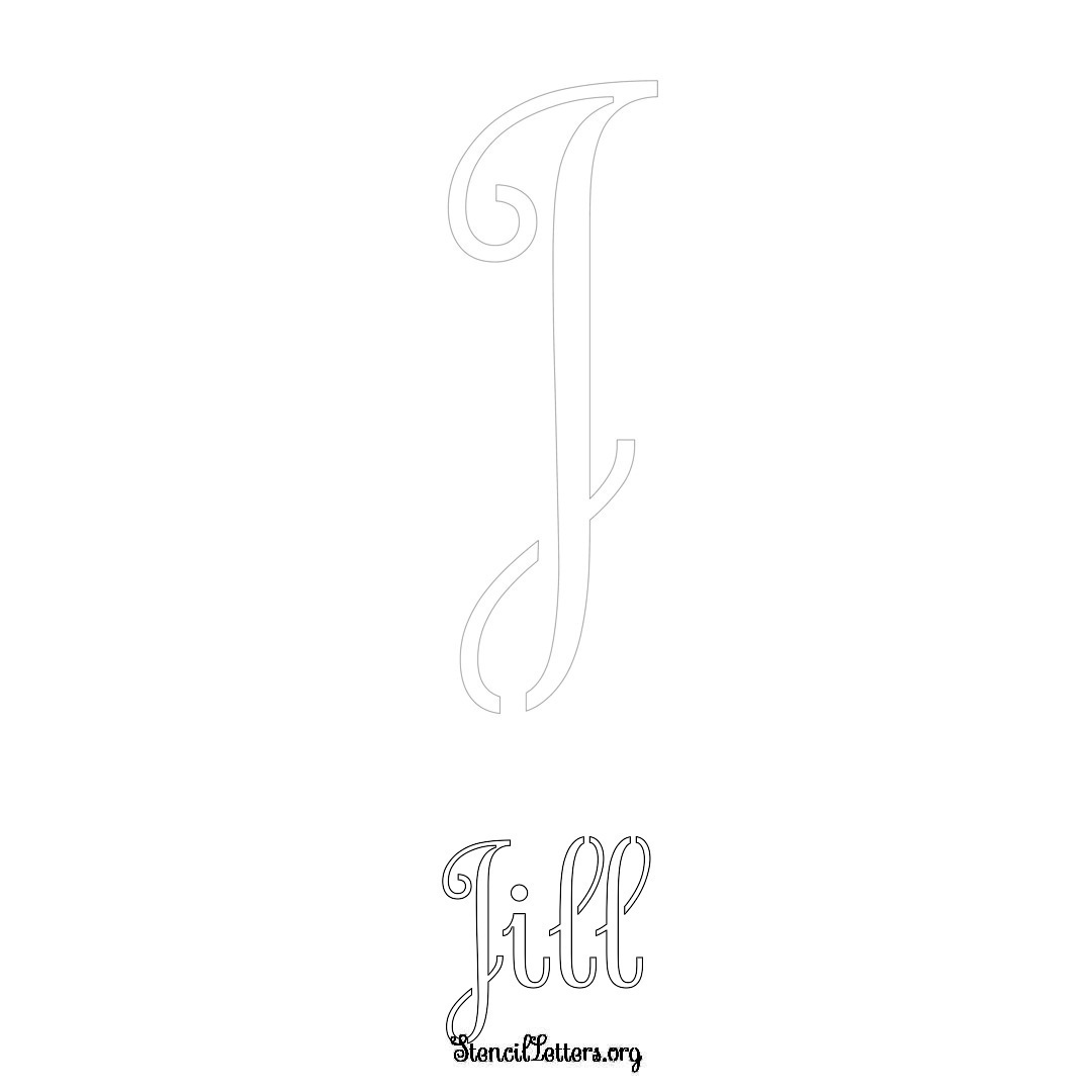 Jill printable name initial stencil in Ornamental Cursive Lettering