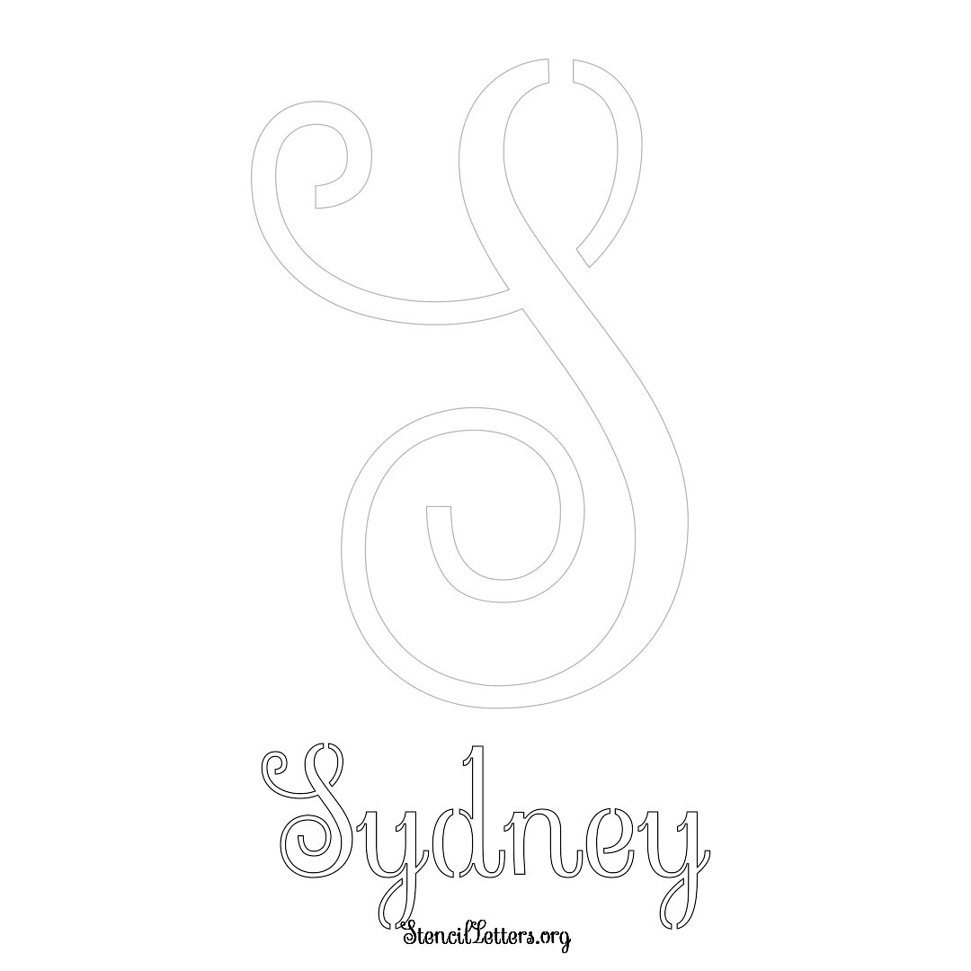 Sydney printable name initial stencil in Ornamental Cursive Lettering
