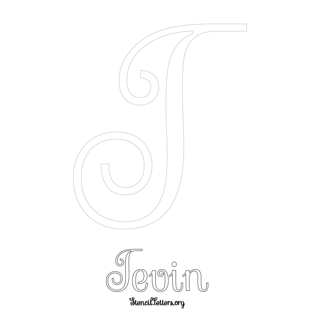 Tevin printable name initial stencil in Ornamental Cursive Lettering