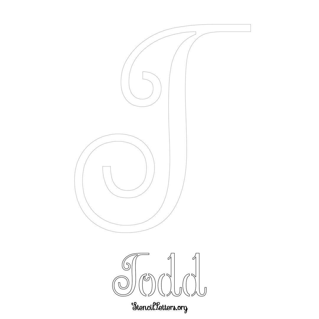 Todd printable name initial stencil in Ornamental Cursive Lettering