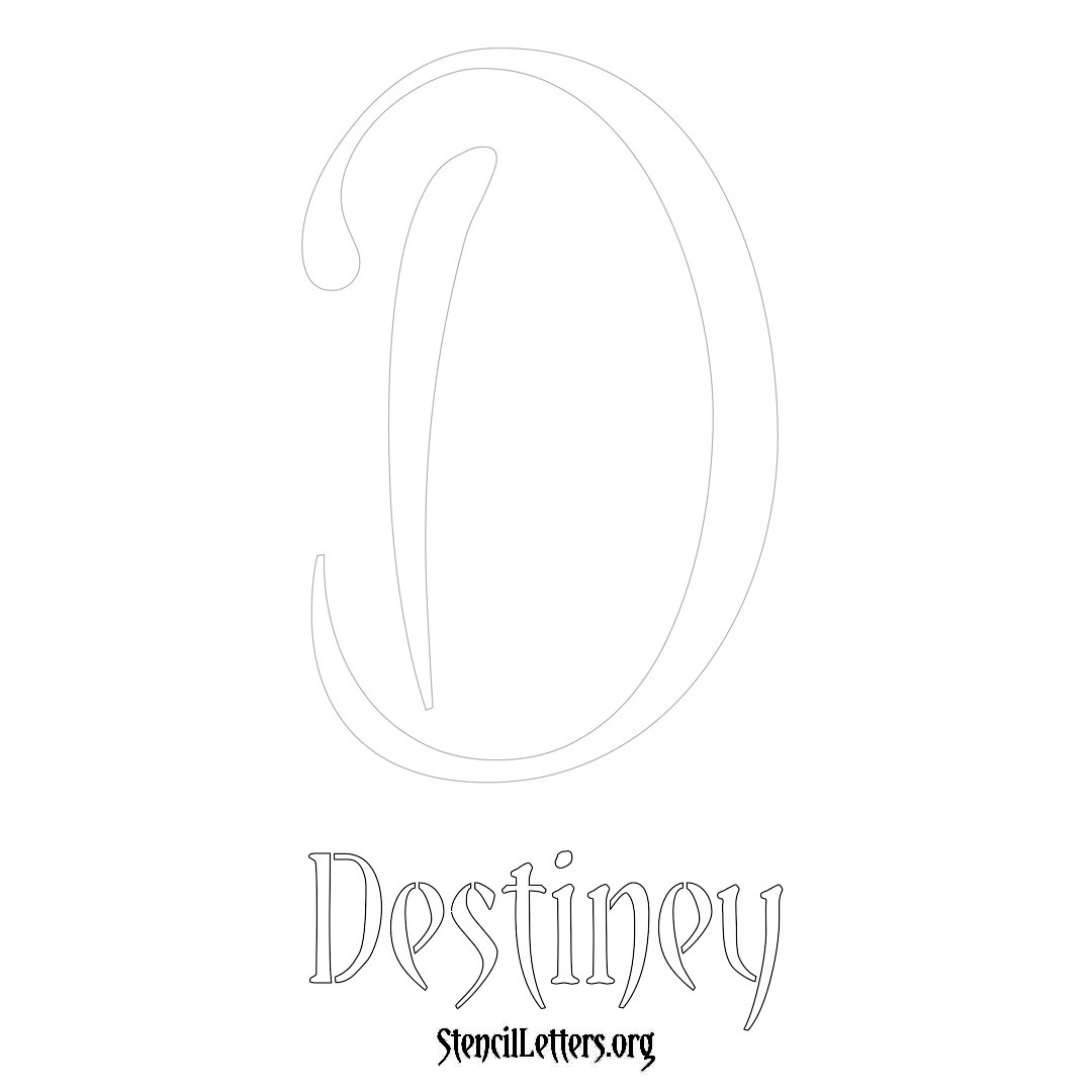 Destiney printable name initial stencil in Vintage Brush Lettering