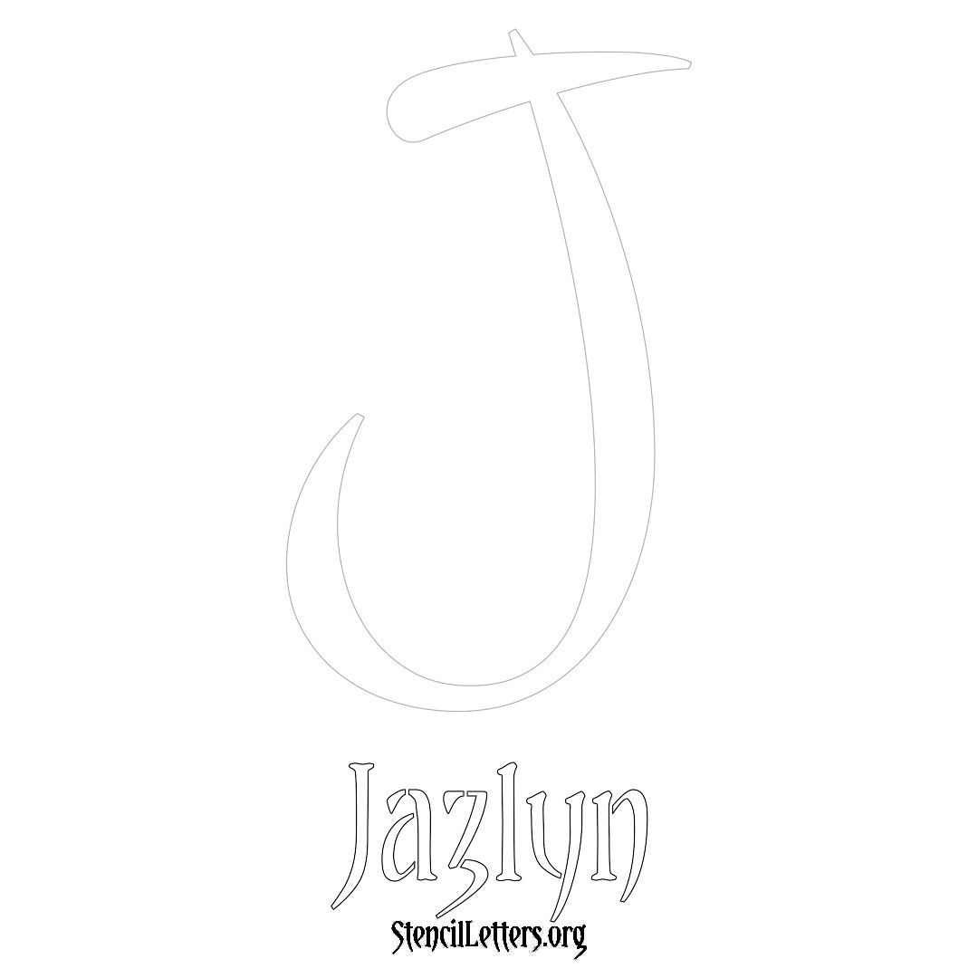 Jazlyn printable name initial stencil in Vintage Brush Lettering