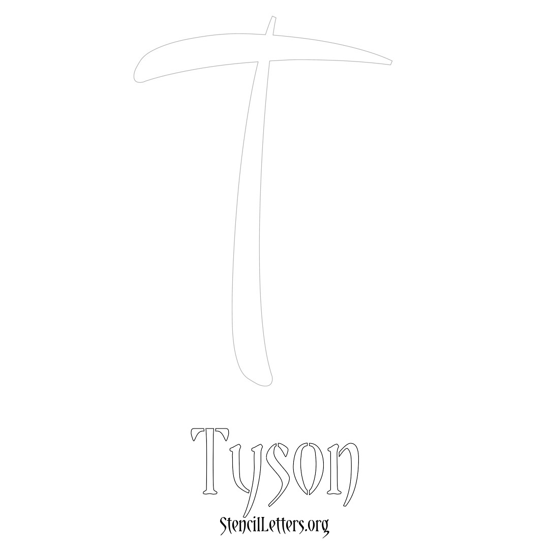 Tyson printable name initial stencil in Vintage Brush Lettering